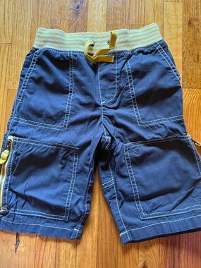 Mini Boden Navy Blue Cargo Shorts with Yellow Waistband